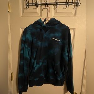 Champion Women's Long Sleeve Hoodie Sweatshirt (Blue Tie Dye